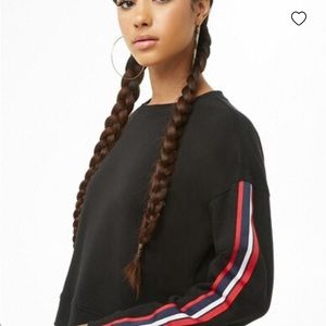 Women’s Forever 21 Black Cropped Sweatshirt with Red Stripes on Sleeves